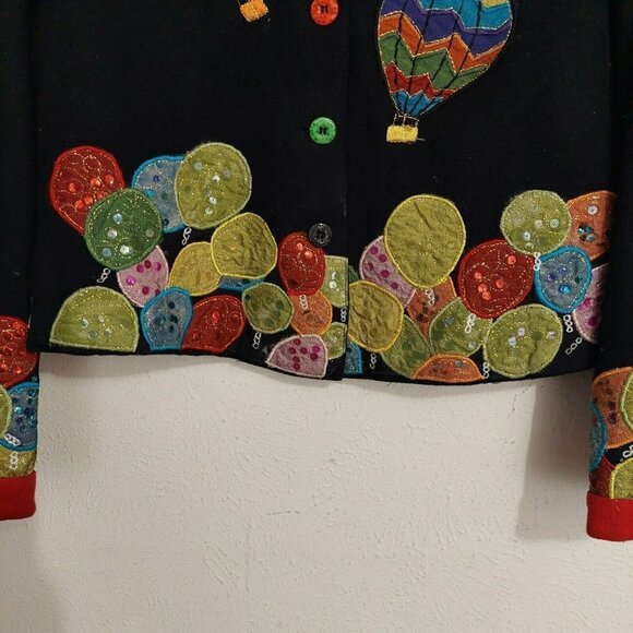 Vintage Anage Black Hot Air Balloons Button Down Jacket Sequins Patchwork 80s S - Picture 6 of 14